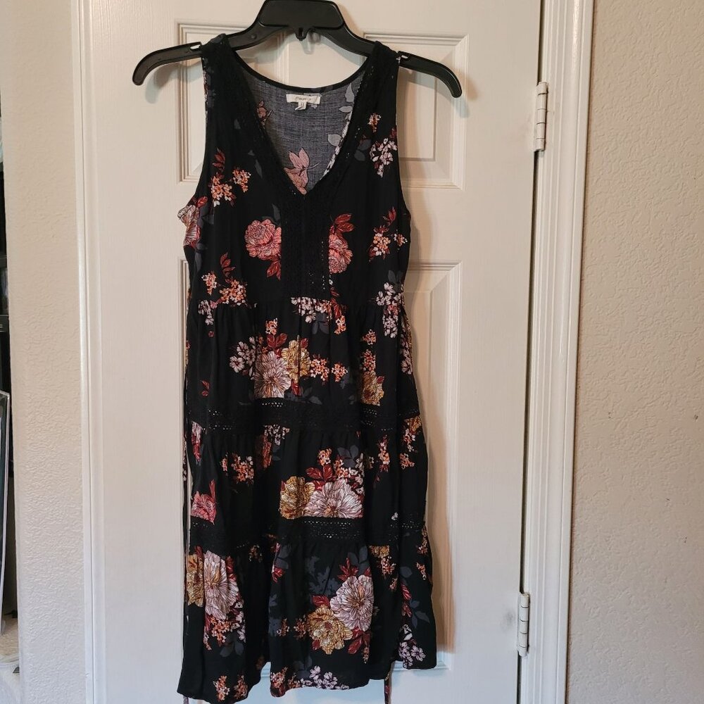 Maurices Floral‎ Print Sleeveless Dress Black Multicolor XS Rayon Cotton Lace